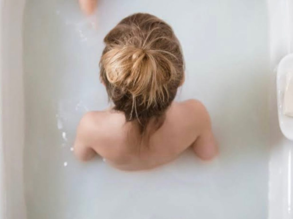 Enjoying oatmeal bath